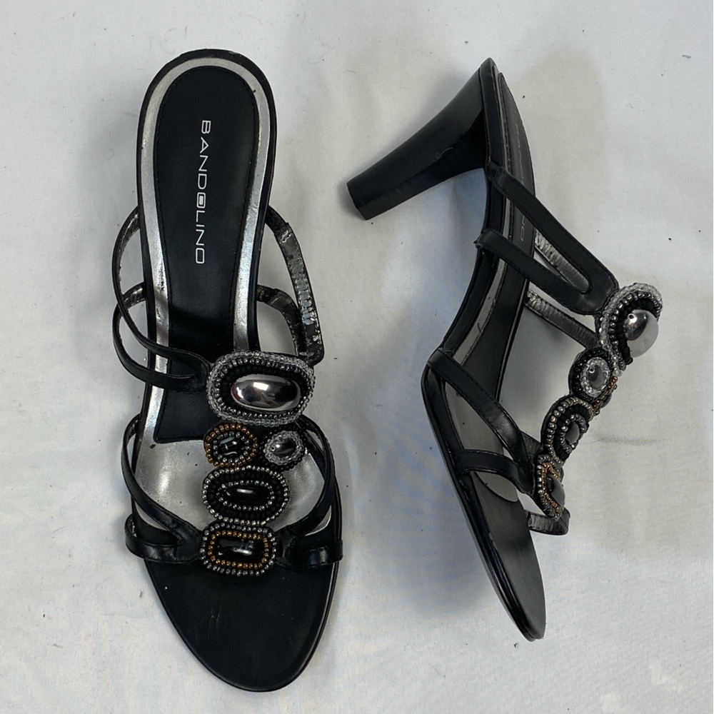 Bandolino Black Strappy Beaded Heels Size 10 M New With Defect - Picture 4 of 16
